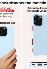 NoXx Hoes Geschikt voor iPhone 16 Pro Max Hoesje Cover Siliconen Back Case Hoes Met 2x Screenprotector - Lichtblauw
