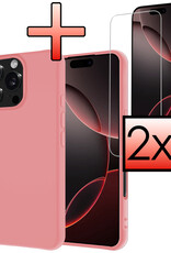 NoXx Hoes Geschikt voor iPhone 16 Pro Max Hoesje Cover Siliconen Back Case Hoes Met 2x Screenprotector - Lichtroze