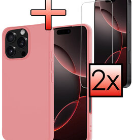 NoXx NoXx iPhone 16 Pro Max Hoesje Siliconen Met 2x Screenprotector Met Dichte Notch - Lichtroze
