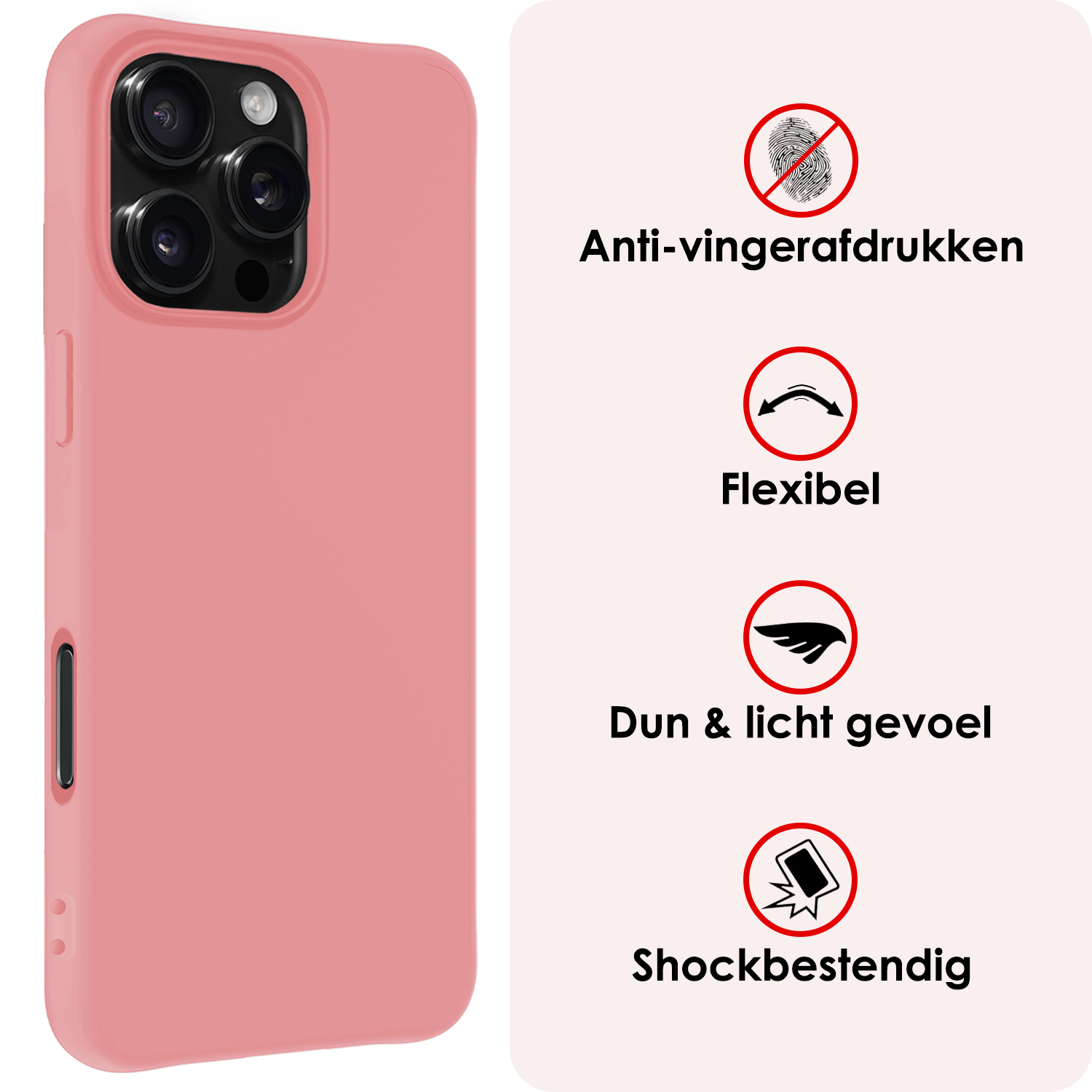 NoXx Hoes Geschikt voor iPhone 16 Pro Max Hoesje Cover Siliconen Back Case Hoes Met 2x Screenprotector - Lichtroze