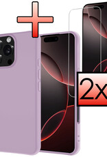 NoXx Hoes Geschikt voor iPhone 16 Pro Max Hoesje Cover Siliconen Back Case Hoes Met 2x Screenprotector - Lila