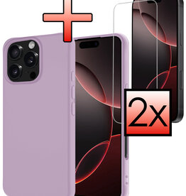 NoXx NoXx iPhone 16 Pro Max Hoesje Siliconen Met 2x Screenprotector Met Dichte Notch - Lila