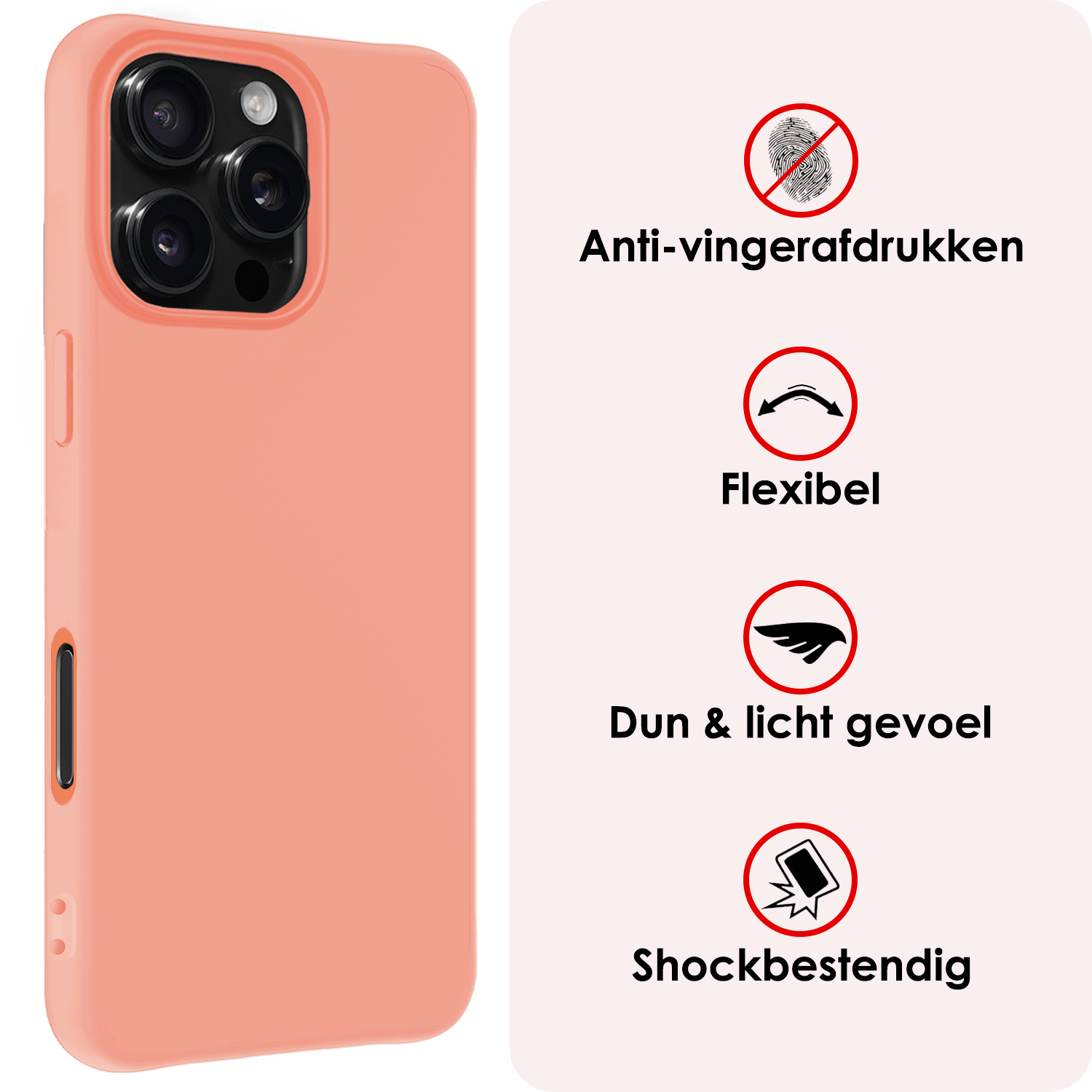 NoXx Hoes Geschikt voor iPhone 16 Pro Max Hoesje Cover Siliconen Back Case Hoes Met 2x Screenprotector - Perzik