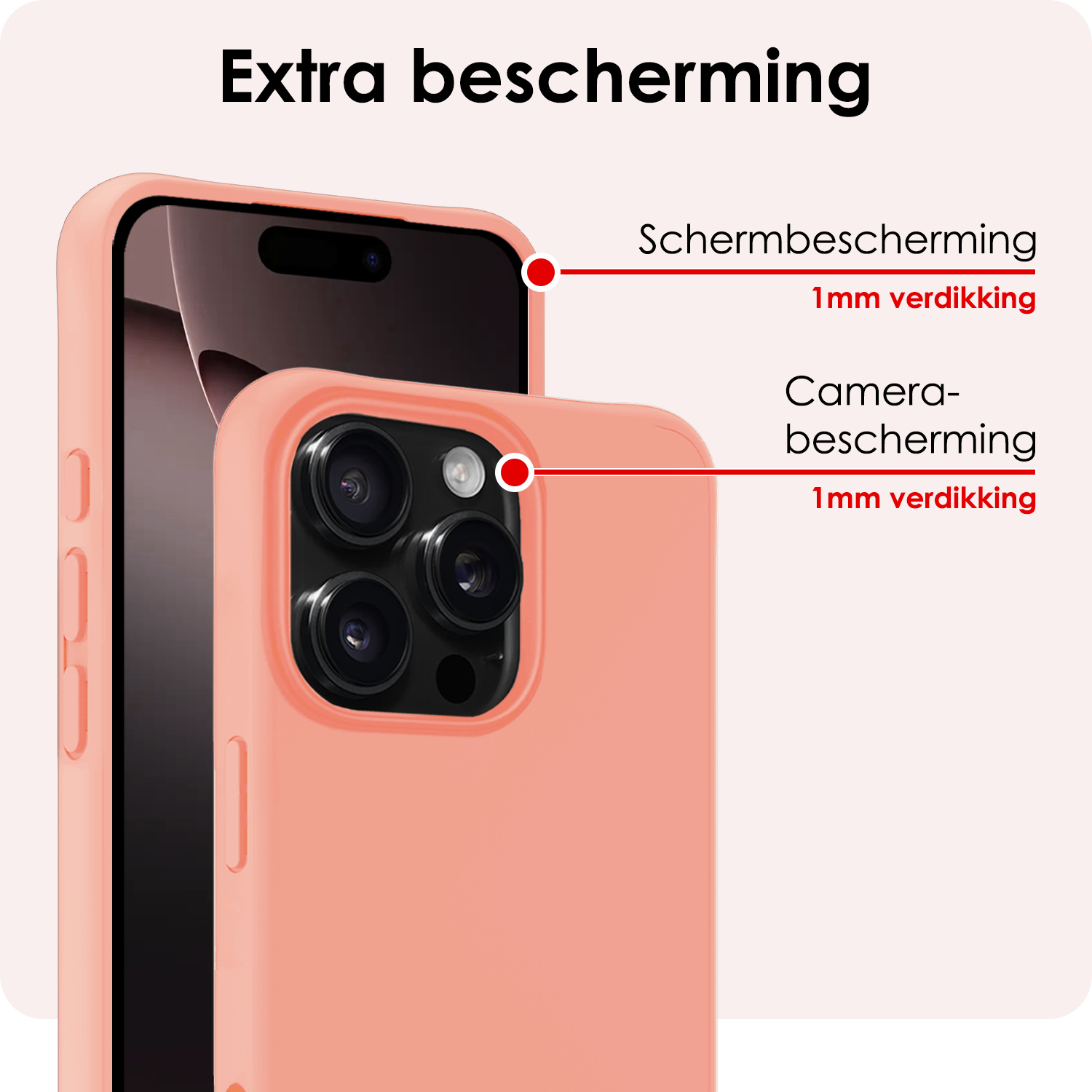 NoXx Hoes Geschikt voor iPhone 16 Pro Max Hoesje Cover Siliconen Back Case Hoes Met 2x Screenprotector - Perzik