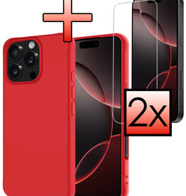 NoXx NoXx iPhone 16 Pro Max Hoesje Siliconen Met 2x Screenprotector Met Dichte Notch - Rood