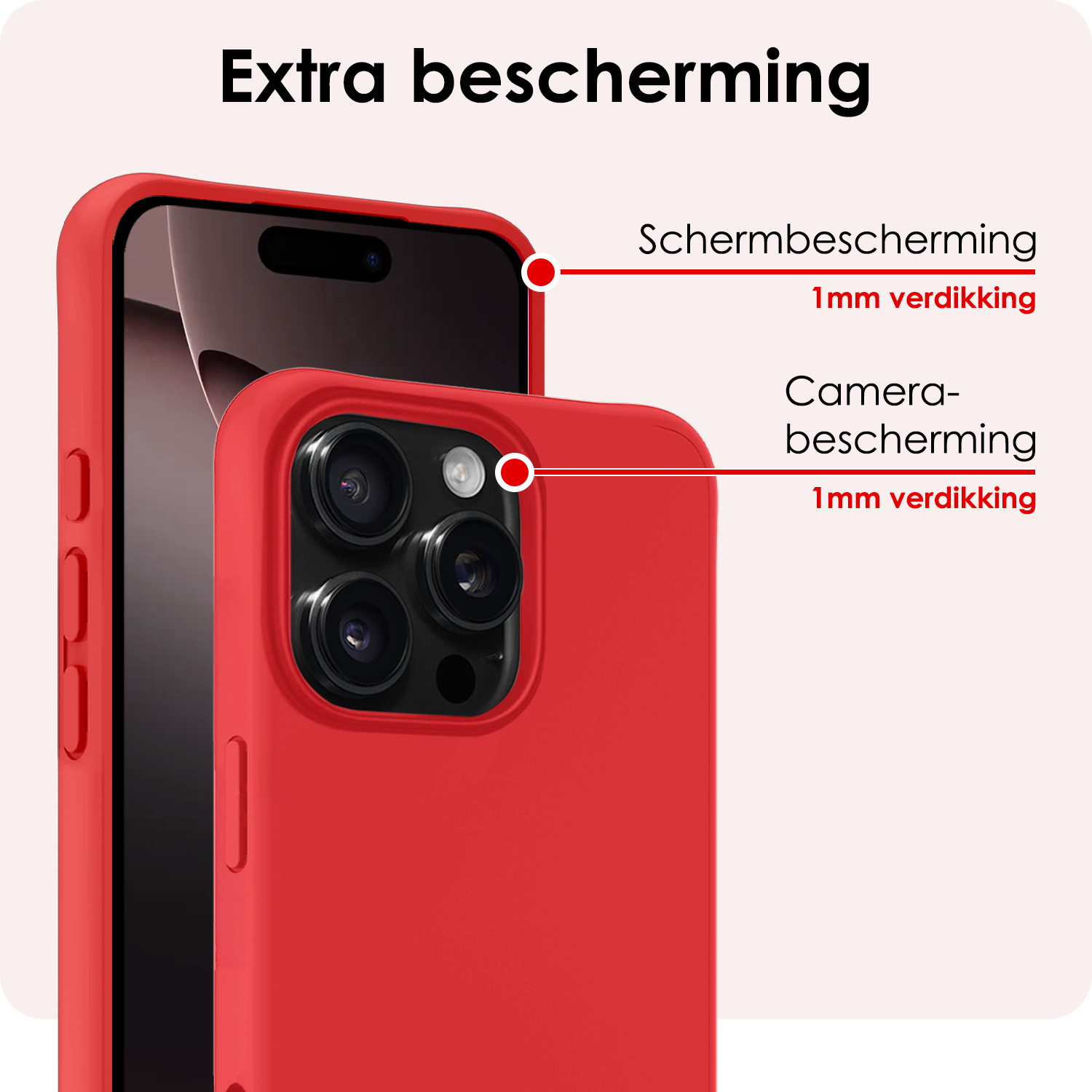 NoXx Hoes Geschikt voor iPhone 16 Pro Max Hoesje Cover Siliconen Back Case Hoes Met 2x Screenprotector - Rood