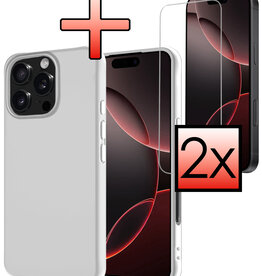NoXx NoXx iPhone 16 Pro Max Hoesje Siliconen Met 2x Screenprotector Met Dichte Notch - Wit