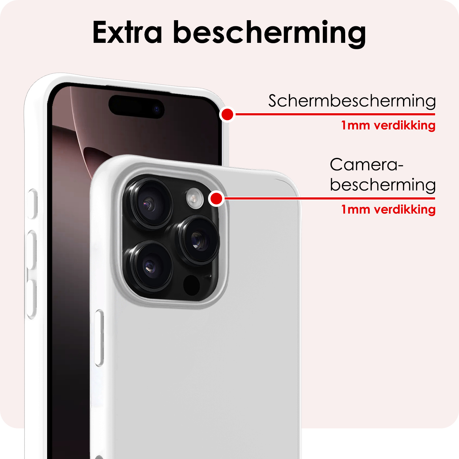 NoXx Hoes Geschikt voor iPhone 16 Pro Max Hoesje Cover Siliconen Back Case Hoes Met 2x Screenprotector - Wit