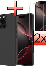 NoXx Hoes Geschikt voor iPhone 16 Pro Max Hoesje Cover Siliconen Back Case Hoes Met 2x Screenprotector - Zwart