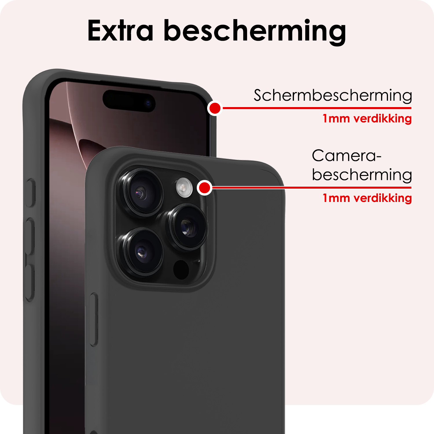 NoXx Hoes Geschikt voor iPhone 16 Pro Max Hoesje Cover Siliconen Back Case Hoes Met 2x Screenprotector - Zwart