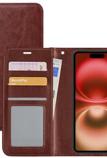 NoXx Hoes Geschikt voor iPhone 16 Hoesje Book Case Hoes Flip Cover Wallet Bookcase - Bruin
