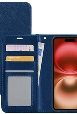 NoXx Hoes Geschikt voor iPhone 16 Hoesje Book Case Hoes Flip Cover Wallet Bookcase - Donkerblauw