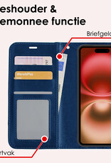 NoXx Hoes Geschikt voor iPhone 16 Hoesje Book Case Hoes Flip Cover Wallet Bookcase - Donkerblauw