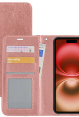 NoXx Hoes Geschikt voor iPhone 16 Hoesje Book Case Hoes Flip Cover Wallet Bookcase - Rosé goud