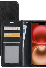 NoXx Hoes Geschikt voor iPhone 16 Hoesje Book Case Hoes Flip Cover Wallet Bookcase - Zwart