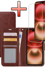 NoXx Hoes Geschikt voor iPhone 16 Hoesje Book Case Hoes Flip Cover Wallet Bookcase Met Screenprotector - Bruin