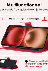 NoXx Hoes Geschikt voor iPhone 16 Hoesje Book Case Hoes Flip Cover Wallet Bookcase Met Screenprotector - Donkerroze