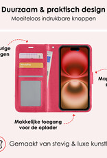 NoXx Hoes Geschikt voor iPhone 16 Hoesje Book Case Hoes Flip Cover Wallet Bookcase Met Screenprotector - Donkerroze