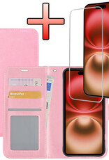 NoXx Hoes Geschikt voor iPhone 16 Hoesje Book Case Hoes Flip Cover Wallet Bookcase Met Screenprotector - Lichtroze