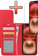 NoXx Hoes Geschikt voor iPhone 16 Hoesje Book Case Hoes Flip Cover Wallet Bookcase Met Screenprotector - Rood