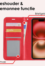 NoXx Hoes Geschikt voor iPhone 16 Hoesje Book Case Hoes Flip Cover Wallet Bookcase Met Screenprotector - Rood