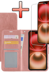 NoXx Hoes Geschikt voor iPhone 16 Hoesje Book Case Hoes Flip Cover Wallet Bookcase Met Screenprotector - Rosé goud