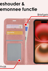 NoXx Hoes Geschikt voor iPhone 16 Hoesje Book Case Hoes Flip Cover Wallet Bookcase Met Screenprotector - Rosé goud