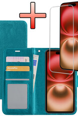 NoXx Hoes Geschikt voor iPhone 16 Hoesje Book Case Hoes Flip Cover Wallet Bookcase Met Screenprotector - Turquoise