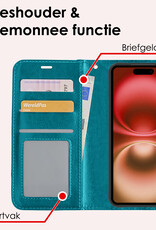 NoXx Hoes Geschikt voor iPhone 16 Hoesje Book Case Hoes Flip Cover Wallet Bookcase Met Screenprotector - Turquoise