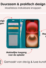 NoXx Hoes Geschikt voor iPhone 16 Hoesje Book Case Hoes Flip Cover Wallet Bookcase Met Screenprotector - Turquoise