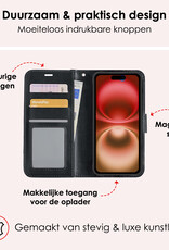 NoXx Hoes Geschikt voor iPhone 16 Hoesje Book Case Hoes Flip Cover Wallet Bookcase Met Screenprotector - Zwart