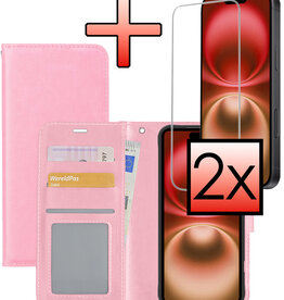 NoXx NoXx iPhone 16 Hoesje Bookcase Met 2x Screenprotector - Lichtroze