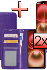 NoXx Hoes Geschikt voor iPhone 16 Hoesje Book Case Hoes Flip Cover Wallet Bookcase Met 2x Screenprotector - Paars