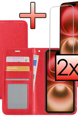 NoXx Hoes Geschikt voor iPhone 16 Hoesje Book Case Hoes Flip Cover Wallet Bookcase Met 2x Screenprotector - Rood