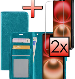 NoXx NoXx iPhone 16 Hoesje Bookcase Met 2x Screenprotector - Turquoise