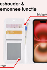 NoXx Hoes Geschikt voor iPhone 16 Hoesje Book Case Hoes Flip Cover Wallet Bookcase Met 2x Screenprotector - Wit