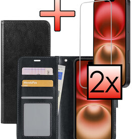 NoXx NoXx iPhone 16 Hoesje Bookcase Met 2x Screenprotector - Zwart