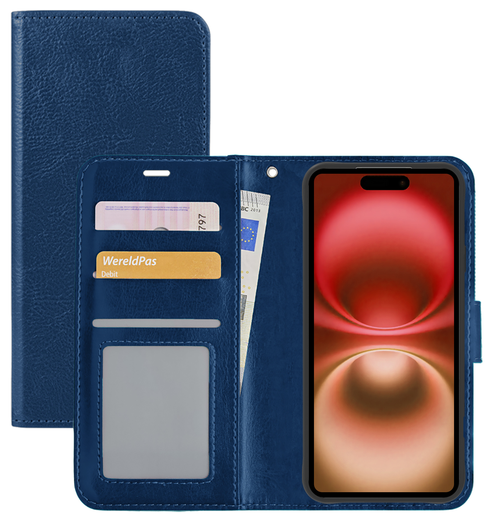 NoXx Hoes Geschikt voor iPhone 16 Plus Hoesje Book Case Hoes Flip Cover Wallet Bookcase - Donkerblauw