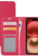 NoXx Hoes Geschikt voor iPhone 16 Plus Hoesje Book Case Hoes Flip Cover Wallet Bookcase - Donkerroze