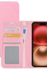 NoXx Hoes Geschikt voor iPhone 16 Plus Hoesje Book Case Hoes Flip Cover Wallet Bookcase - Lichtroze