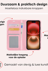 NoXx Hoes Geschikt voor iPhone 16 Plus Hoesje Book Case Hoes Flip Cover Wallet Bookcase - Lichtroze