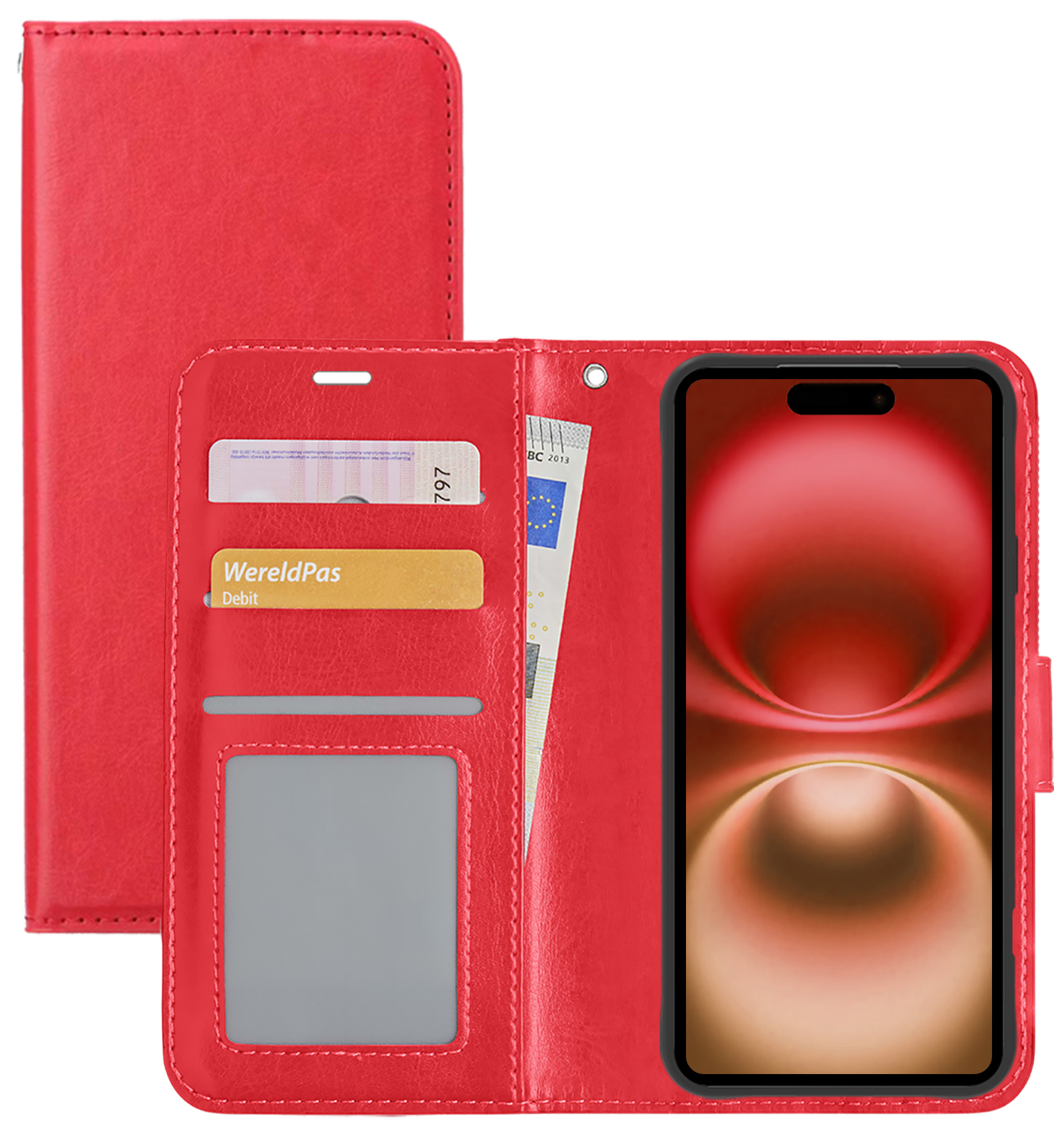 NoXx Hoes Geschikt voor iPhone 16 Plus Hoesje Book Case Hoes Flip Cover Wallet Bookcase - Rood
