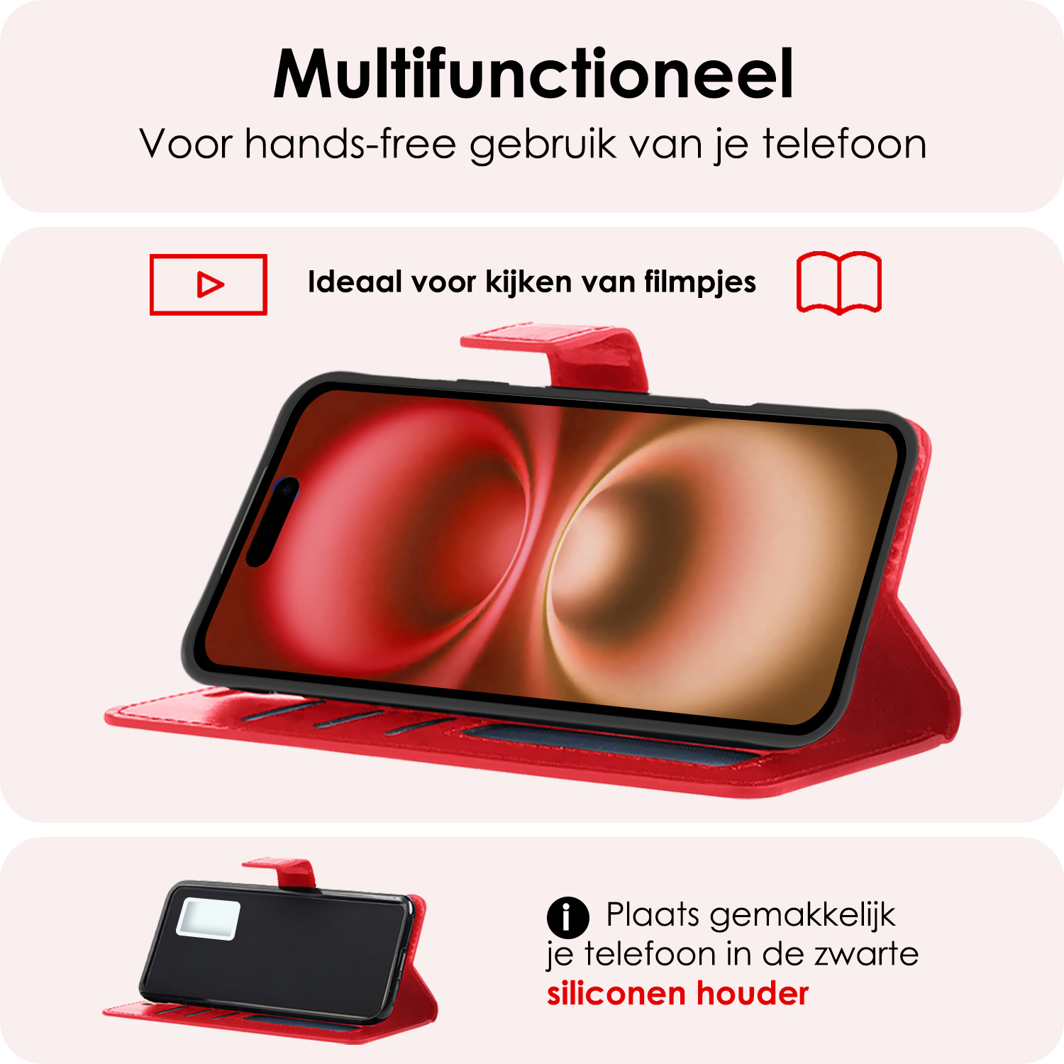 NoXx Hoes Geschikt voor iPhone 16 Plus Hoesje Book Case Hoes Flip Cover Wallet Bookcase - Rood