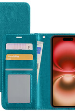 NoXx Hoes Geschikt voor iPhone 16 Plus Hoesje Book Case Hoes Flip Cover Wallet Bookcase - Turquoise