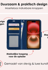 NoXx Hoes Geschikt voor iPhone 16 Plus Hoesje Book Case Hoes Flip Cover Wallet Bookcase Met Screenprotector - Donkerblauw