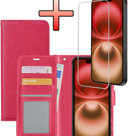 NoXx NoXx iPhone 16 Plus Hoesje Bookcase Met Screenprotector - Donkerroze