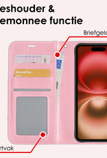 NoXx Hoes Geschikt voor iPhone 16 Plus Hoesje Book Case Hoes Flip Cover Wallet Bookcase Met Screenprotector - Lichtroze
