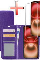 NoXx Hoes Geschikt voor iPhone 16 Plus Hoesje Book Case Hoes Flip Cover Wallet Bookcase Met Screenprotector - Paars