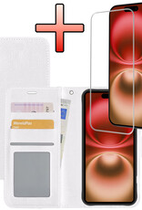 NoXx Hoes Geschikt voor iPhone 16 Plus Hoesje Book Case Hoes Flip Cover Wallet Bookcase Met Screenprotector - Wit