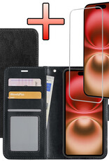 NoXx Hoes Geschikt voor iPhone 16 Plus Hoesje Book Case Hoes Flip Cover Wallet Bookcase Met Screenprotector - Zwart